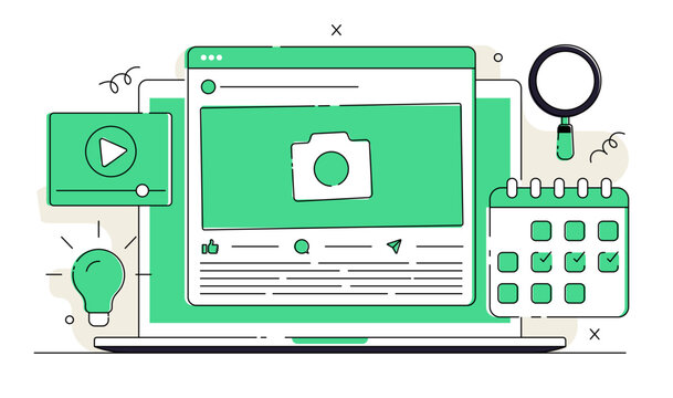 Posting on Social Media, Content Planning, Microblogging, Social Media Marketing Strategy Vector Illustration