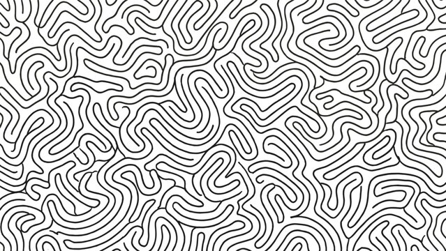 Abstract black and white organic line pattern background, reaction diffusion texture, seamless maze design, fluid wavy hand drawn vector illustration,