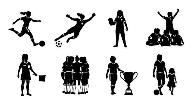 Black Soccer Silhouette Icons Set for World Cup 2026 Football Tournament Championship