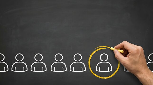 Recruitment process concept with selected candidate circled representing successful hiring decision