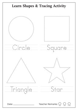Shape Tracing Worksheet for Kids | Circle Square Triangle Star Printable | Preschool Handwriting Practice