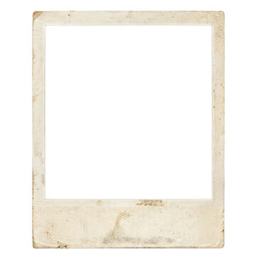 Old Crumpled Instant Photo Frame Template with Bottom Tab and Dirty Edge Isolated Transparent Background