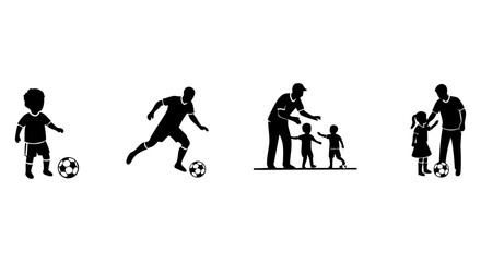 Obraz premium Black Silhouette Soccer Players and Family Vector Icons Set