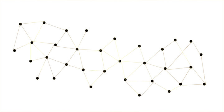 Abstract black and white background vector design featuring a line pattern network and molecule shapes to symbolize modern science, social communication, and business internet connection.