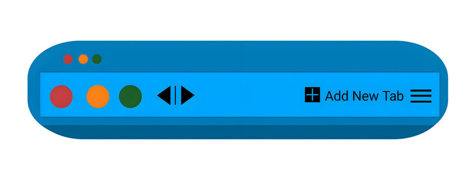 Blue web browser window interface header design featuring navigation buttons and add new tab