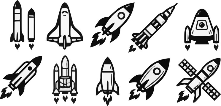 Minimalist Space Shuttle and Satellite Vector Collection