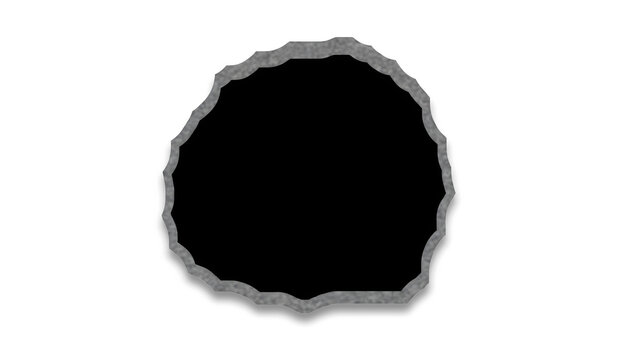 ​A black circular hole element with realistic torn paper edges isolated on white background
