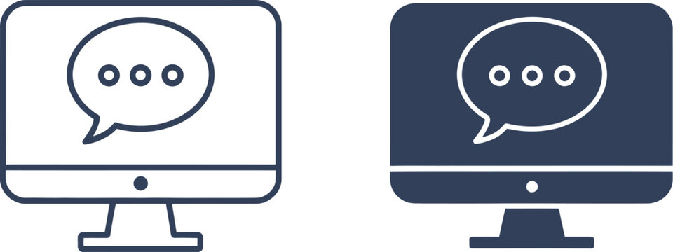 Computer message chat icon set vector illustration with minimalist flat outline and glyph style for digital communication interfaces