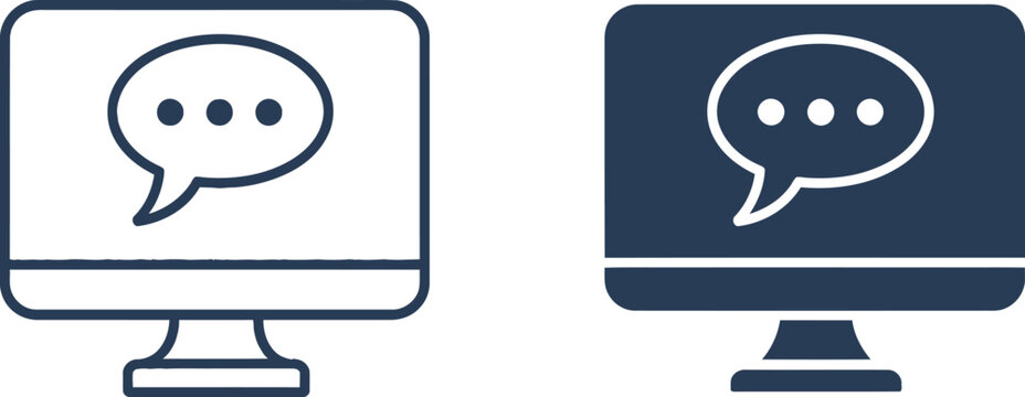 Computer message chat icon set vector illustration with minimalist flat outline and glyph style for digital communication interfaces