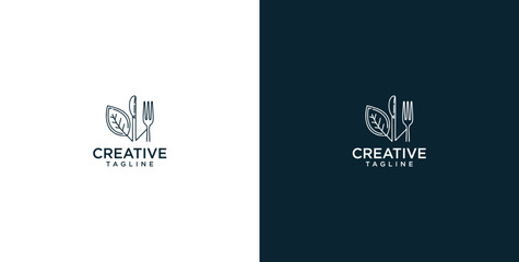 Fototapeta premium Elegant Minimalist Line Art Logo Featuring Cutlery and Leaves, Perfect for Food and Beverage Brands