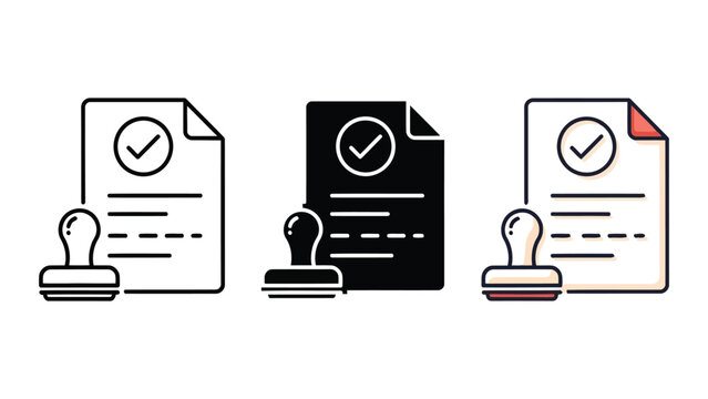 Approved document with rubber stamp vector illustration set