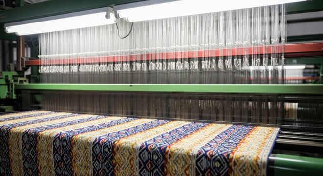 Intricate Fabric Weaving on a Modern Textile Machine