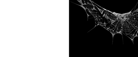 Hanging realistic spider web corner decoration isolated on transparent background for spooky halloween holiday party greeting card design element for creative graphic project. © Creative Png