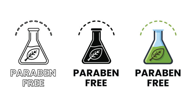 Paraben free chemical flask vector icon set with leaf symbol