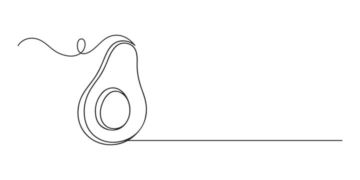 Avocado Single Line Icon, Continuous one single minimal line drawing Avocado, Avocado continuous line drawing vector illustration. A half of avocado superfood line art illustration, white background.