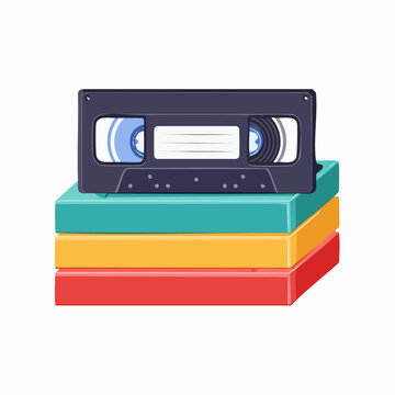 Retro VHS Tape Stacked on Colorful Books