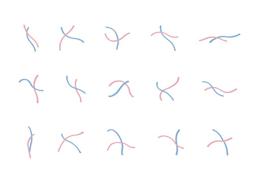 2本の線が重なっている象形文字のような手描きの装飾セット2（ピンク・青）