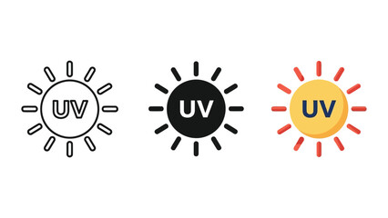 Fototapeta premium UV protection sun icons set in line solid and flat vector styles