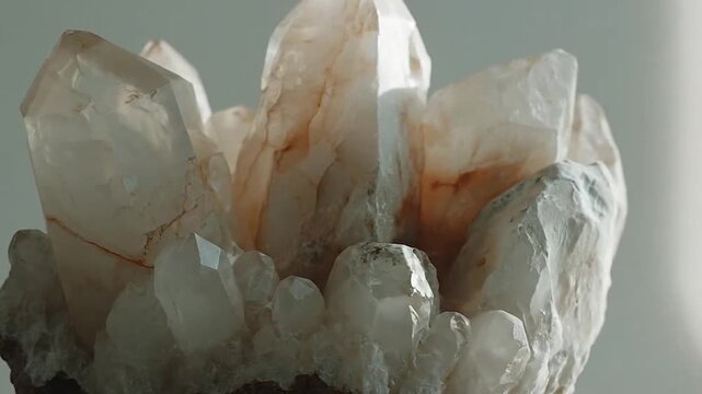 Close-up view of a beautiful natural quartz crystal cluster with sharp facets