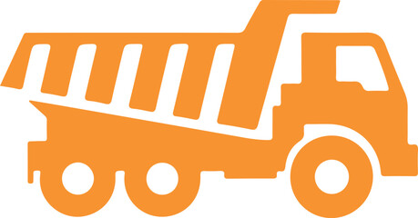 Orange dump truck transporting cargo on flatbed in minimalist vector illustration © Nayem