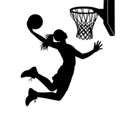 Basketball player slam dunk silhouette dynamic sporting action isolated black vector illustration athletic tournament recreation design © Ohiduzzaman