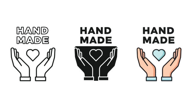 Handmade vector icon set with heart and cupped hands symbols