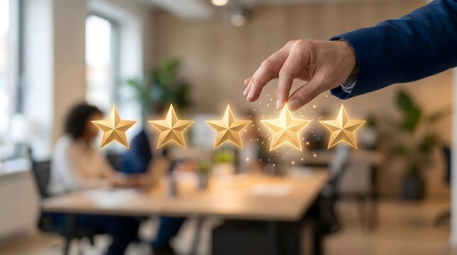 Hand giving five stars for excellent service or product quality.
