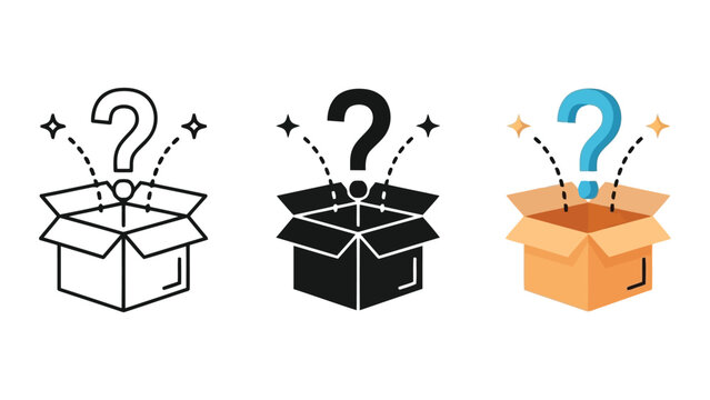 Question mark emerging from open box illustration