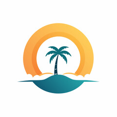 Obraz premium Tropical Island Palm Tree Sunset Logo