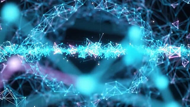 Abstract digital network forms a glowing tunnel of interconnected lines and dots