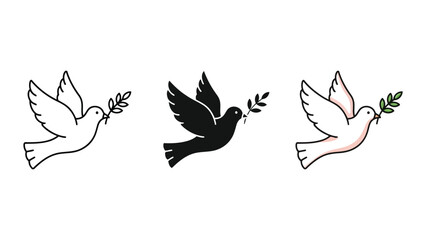Flying dove with olive branch vector illustration set © Mijan 