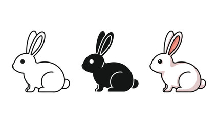 Obraz premium Three stylized rabbits in outline, silhouette, and color vector illustration