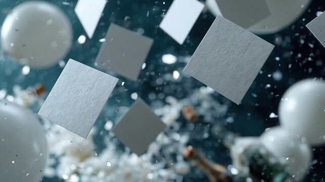 Festive Confetti and Bubbles Exploding in Mid-Air with Bottle of Champagne for Celebration