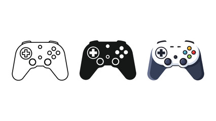 Video Game Controller Icons: Line Art, Silhouette, and Color Illustration © pixel