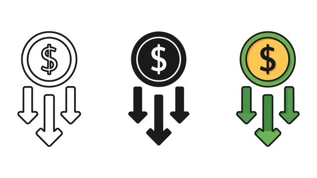 Dollar coin with downward arrows illustration