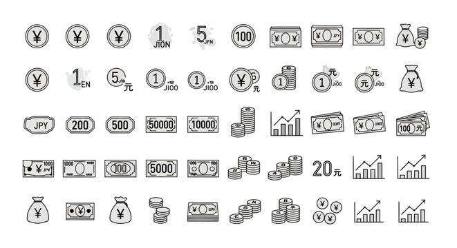 Business finance icons, 40 line icons, money symbols, financial signs, commerce graphics isolated on White Background Editable EPS