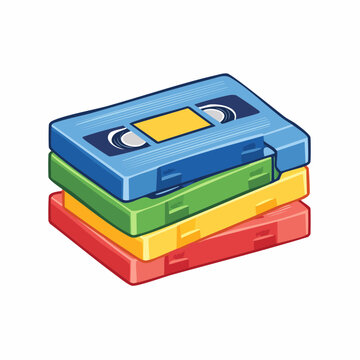 Stack of colorful VHS tapes