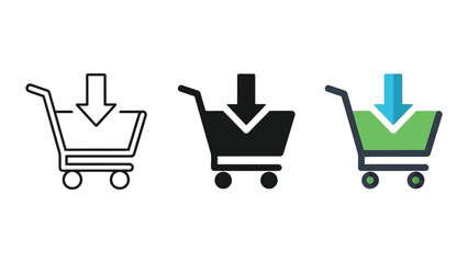 Shopping cart with download arrow vector icon set © Mijan 