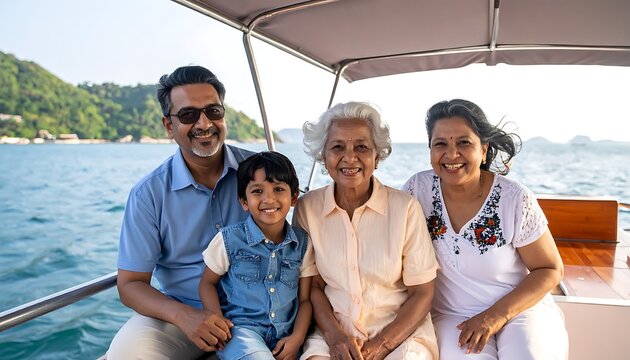 A family of four on a boat