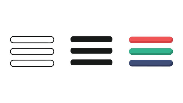 Hamburger menu icon variations, outline, solid black, and colored