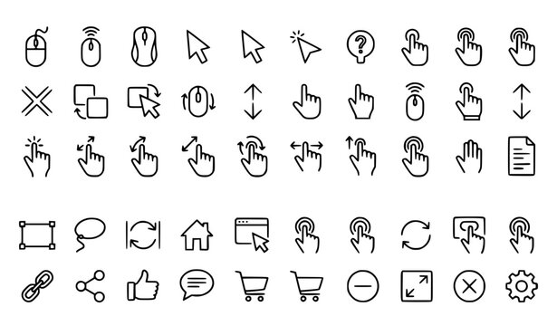 Mouse Clicker Line Icon Set Featuring Cursor Click Finger and Computer Mouse Symbols

