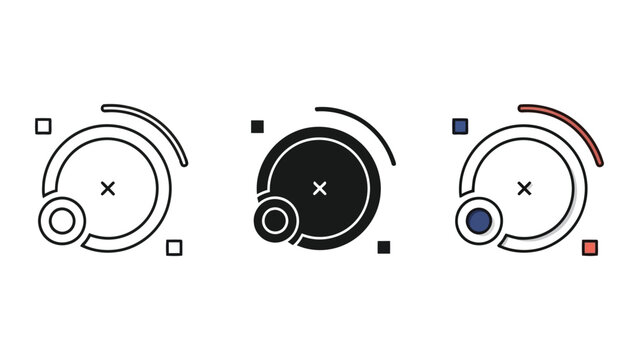Volume knob icon set, flat and outline styles