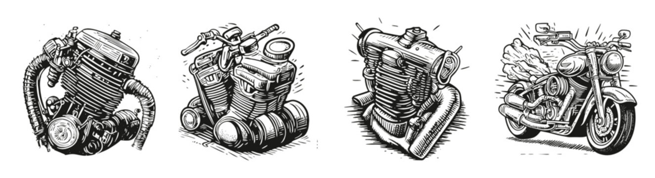 Vintage Motorcycle Engine Designs and Illustrations for Enthusiasts