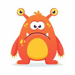 Fototapeta premium Cute Orange Monster with Big Eyes and Sad Expression