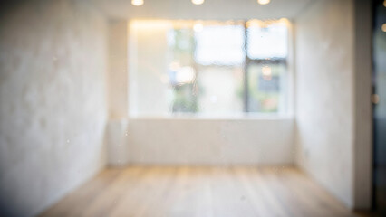 Fototapeta premium Plaster wall texture and light wood floor in a minimalist modern corridor