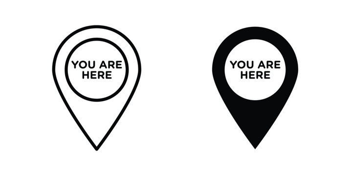 You are Here Pointer icon pack in line art and flat design style