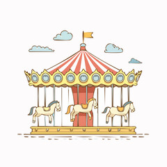 Obraz premium Carousel with Horses and Clouds