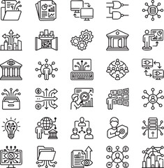 Fototapeta premium Open Data & Government Transparency Line Icons Set – 30 Minimal Black Outline Vector Icons for Public Data, Civic Access & Transparent Governance