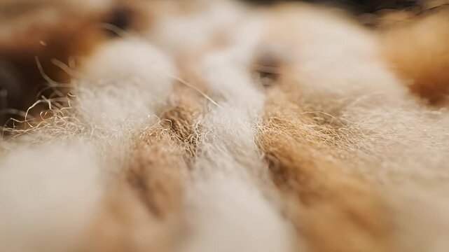 Closeup Macro Shot of Fluffy Chicks in Soft Straw Bedding.