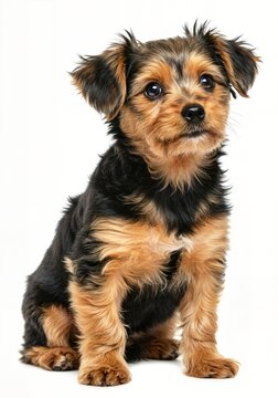 Adorable Corkie Dog Standing Isolated on Clean White Background
